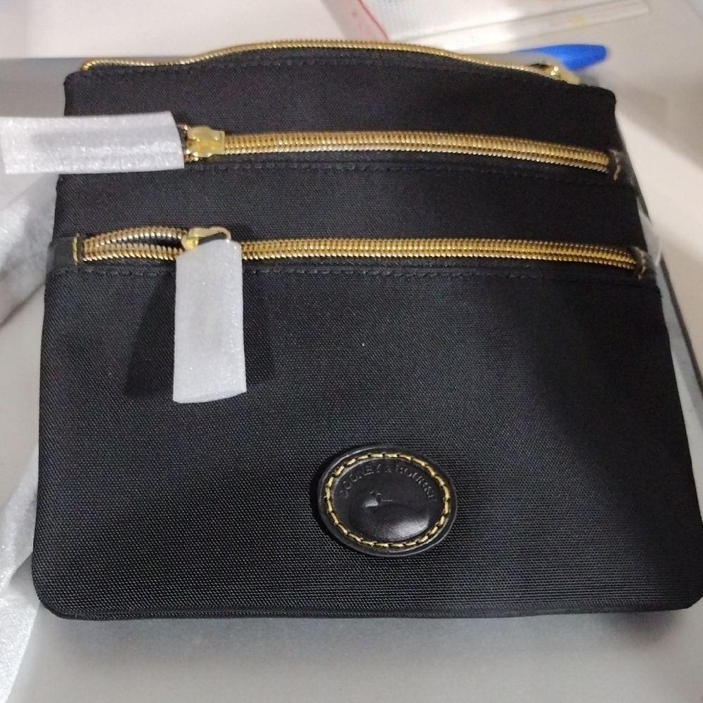 Dooney & Bourke Black Crossbody Bag with Gold Accents